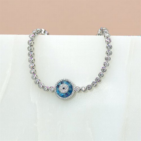 Evil Eye Women's Silver Bracelet with Turquoise Stones White 100347386