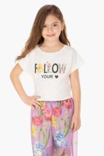 Girl's Floral Printed and Scarf Inner Shorts White Top and Bottom Set 100344722