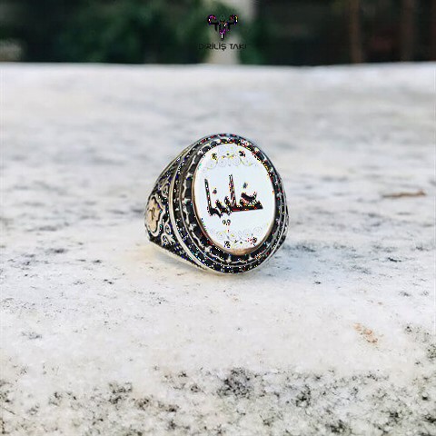 Ring with Name - Oval Personalized Silver Ring With Arabic Handwriting and Name Written 100346762 - Turkey