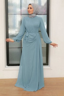 Wedding & Evening - Robe de soirée hijab bleu bébé 100341000 - Turkey