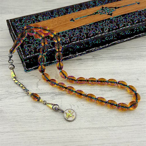Rosary - Tasseled Tugra Motif Fire Amber Rosary 100349390 - Turkey