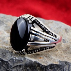Black Onyx Stone Claw Sterling Silver Men's Ring 100348172