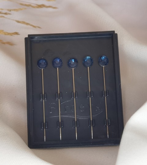 Hijab Accessories - Crystal Hijab Pins Set mit 5 Strass-Luxus-Schalnadeln 5 Stück Pins - Mitternachtsblau - Turkey