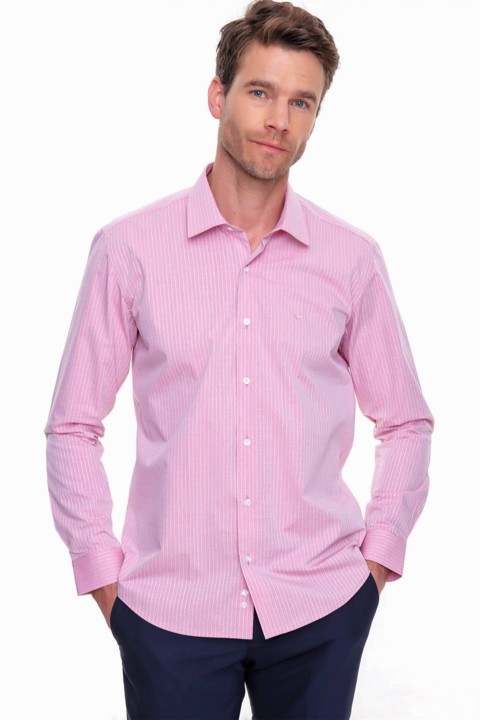 Men's Red Marida 100% Cotton Slim Fit Slim Fit Tight Collar Long Sleeve Shirt 100350598