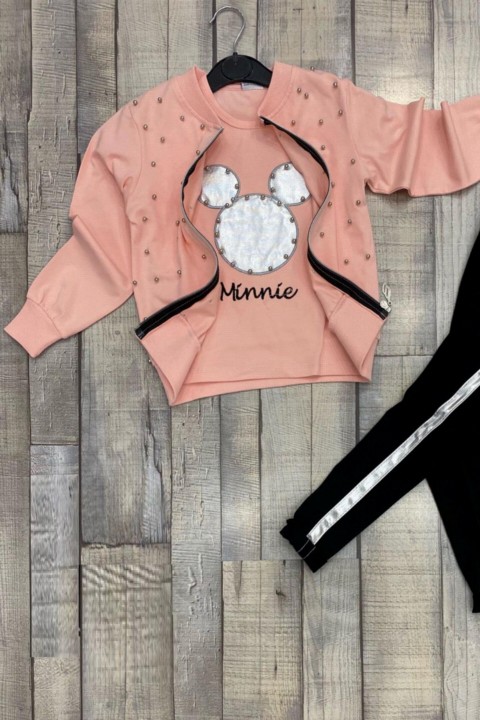 Girl Beaded Minnie Pink Tracksuit Suit 100327177