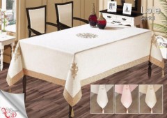 Rectangle Table Cover - Tulip Embroidered Table Cloth Cream Cappucino 100257612 - Turkey