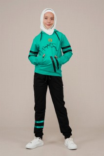 Young Girl's Text and Stripe Detailed Tracksuit Set 100352527