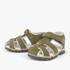 Genuine Leather Khaki Baby's Velcro Sandals 100278874