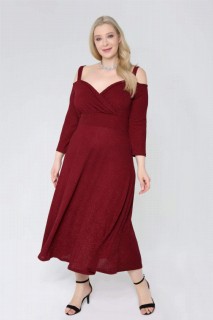 Plus Size Shoulder Strap Evening Dress Glittery Short Dress Claret Red 100276730