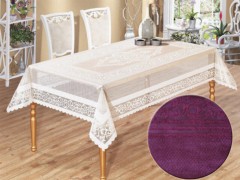 Rectangle Table Cover - Venessi Knitted Panel Patterned Table Cloth Plum 100258001 - Turkey