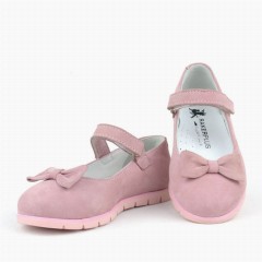 Genuine Leather Pink Bow Girls Flat Shoes 100278852