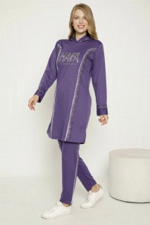 Lingerie & Pajamas - Women's Stone Detailed Hooded Tracksuit Set 100325569 - Turkey