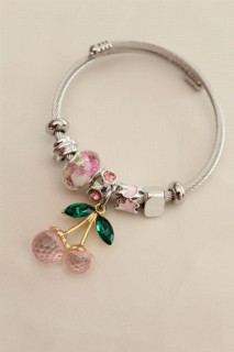 3D Pink Color Cherry Model Stone Charm Bracelet 100319989