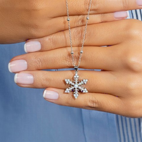 Opal Stone Bulk Snowflake Silver Necklace 100350088