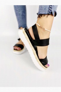 Shoes - Rosalie Black Filled Sole Sandals 100344382 - Turkey