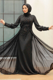 Woman Clothing - Robe de soirée hijab noire 100340634 - Turkey