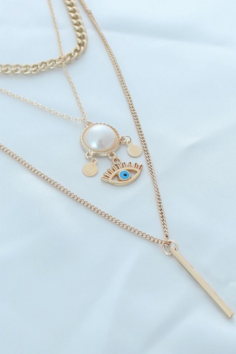 Necklaces - Gold Color Thick Chain Eye Figure Multiple Women Bracelet 100327928 - Turkey