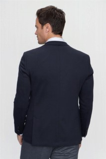 Men's Navy Blue Cold Slim Fit Slim Fit Patterned 6 Drop Jacket 100350652