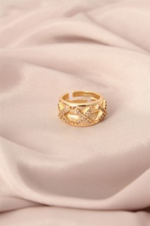 jewelry - Gold Color Metal Zircon Stone Cross Model Adjustable Women's Ring 100319452 - Turkey