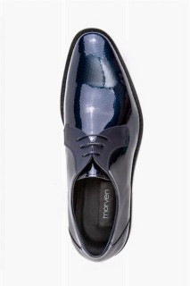 Men's Navy Blue Neolit ​​Classic Lace-Up Patterned Patent Leather 100% Leather Shoes 100351096