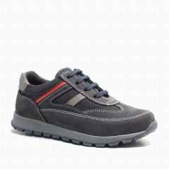 Boy Shoes - Genuine Leather Gray Lace up Boy's Sports School Shoe 100278789 - Turkey
