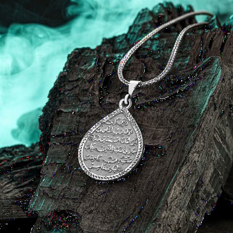 Men - Kıtmir Prayer Embroidered Drop Motif Sterling Silver Necklace 100349509 - Turkey