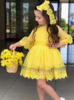 Girl Child Princess Lace-Up Yellow Dress 100326619