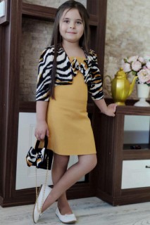 Girl Clothing - فستان بناتي زيبرا بوليرو بعقدة وحقيبة لون أصفر فاتح 100327998 - Turkey