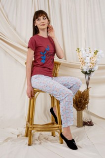Woman Clothing - Women's Leaf Patterned Pajamas Set 100325947 - Turkey