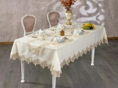 Table Cover Set - Französische Guipure Sycamore Tischdecke Set Ecru Gold 50 Stück 100344800 - Turkey