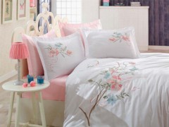 Dowry set - Bettbezug-Set aus Baumwollsatin mit Daffodil-Stickerei Cremepuder 100344788 - Turkey