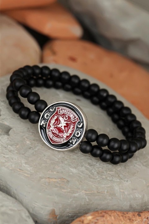 Bracelet - Black Color Double Row Onyx Natural Stone JÃ–H Design Men's Bracelet 100318767 - Turkey