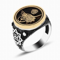 Silver Rings 925 - خاتم فضة عثماني بتصميم توغرا ثلاثي الأسهم 100346901 - Turkey
