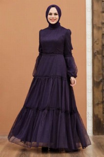 Wedding & Evening - Purple Hijab Evening Dress 100336888 - Turkey