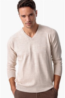 Men Beige Dynamic Fit Basic V Neck Knitwear Sweater 100345083
