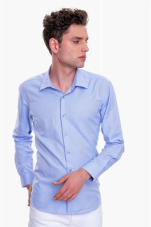 Men's Blue Oxford Cotton Slim Fit Slim Fit Solid Collar Long Sleeve Shirt 100350596
