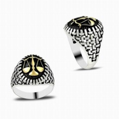 Stoneless Rings - Straw Model Libra Patterned Silver Men's Ring 100348402 - Turkey