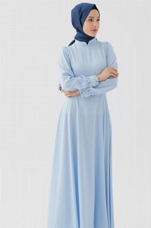 Daily Dress - Besticktes Kleid mit Ärmeln und Gürtel für Damen 100342710 - Turkey