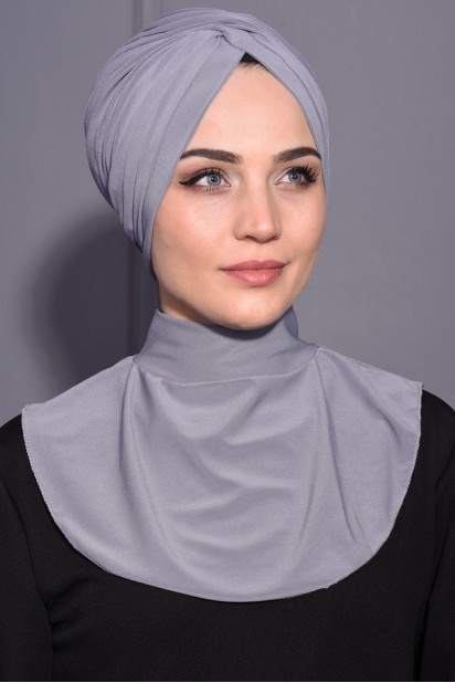 Lavanderose Style - Col Hijab à Bouton Pression Gris - Turkey