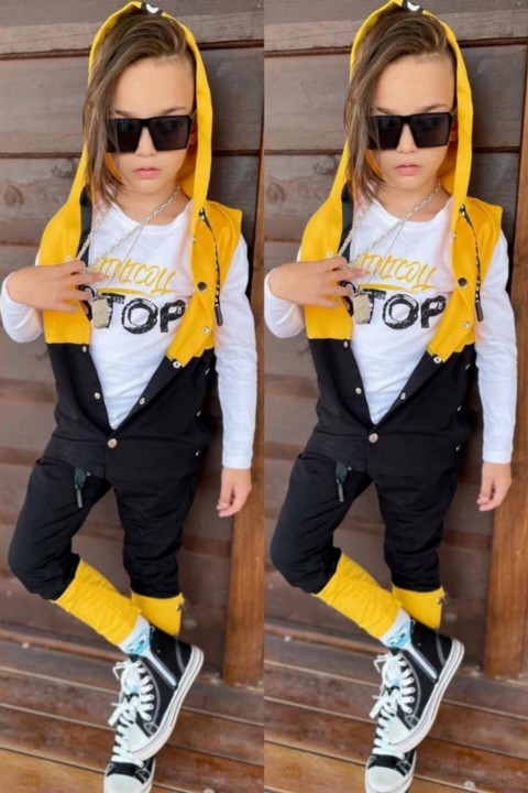 Boy Staple Detailed Vest Stop Yellow Tracksuit Suit 100327094