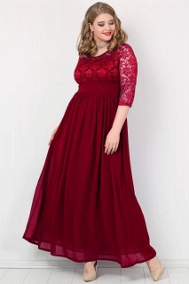 Plus Size Chiffon Lycra Long Evening Dress Claret Red 100276062