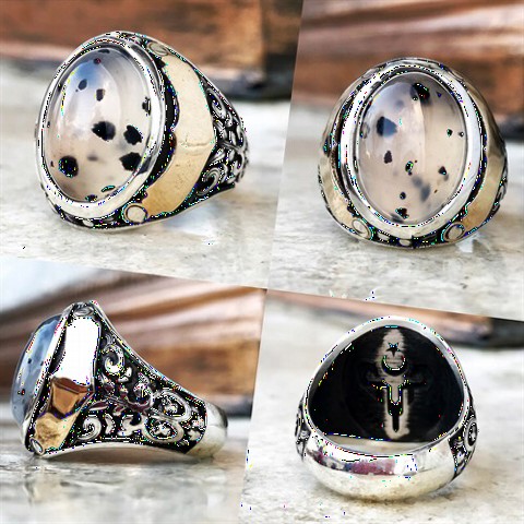 Agate Stone Rings - Yemen Agate Stone Silver Men's Ring 100349230 - Turkey