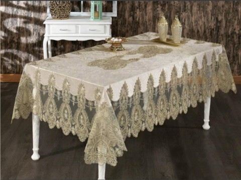 Rectangle Table Cover - Dowry Land Isabel Single Table Cloth 160x220 Cm Beige 100331721 - Turkey