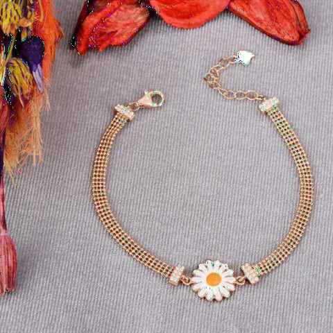Daisy Enameled Zircon Stone Women's Sterling Silver Bracelet Rose 100349642