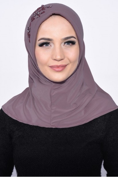 Evening Model - Praktischer Pailletten Hijab Flieder - Turkey