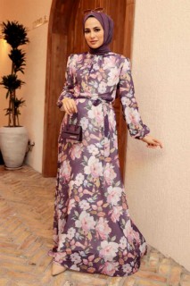Daily Dress - Dark Lila Hijab Dress 100332781 - Turkey