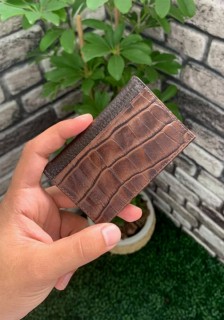 Wallet - Porte-cartes en cuir à imprimé crocodile marron Guard 100345384 - Turkey