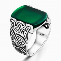 Green Agate Stone Motif Sterling Silver Ring 100346382