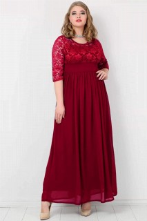 Long evening dress - Plus Size Chiffon Lycra Long Evening Dress Claret Red 100276062 - Turkey