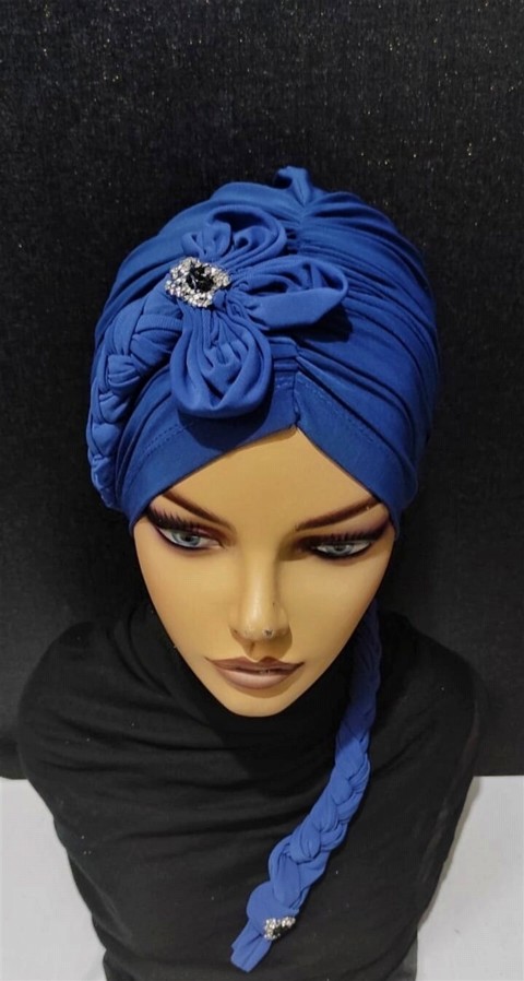 Woman Bonnet & Hijab - Floral Braided Bonnet Colored 100283167 - Turkey